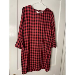 Red Buffalo Plaid Dress Long Sleeve Flared‎ Bell Sleeve Casual cloth & stone L